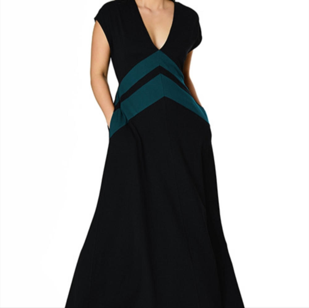 Eshakti Teal Chevron Stripe Cotton Knit Maxi Dress NWOT Size 6X